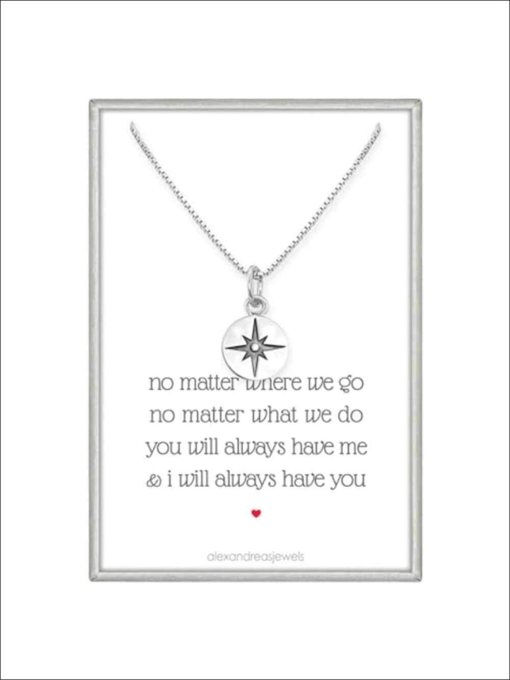 Sterling Silver North Star Compass Pendant Necklace 18 Inch Box Chain